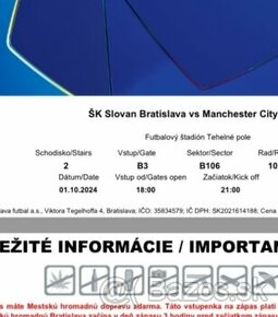 4x lístky - Slovan x Manchester City - B106