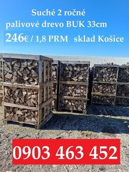 PALIVOVÉ DREVO suché 2 ročné bukové drevo  NA PALETE- 1,8 PR