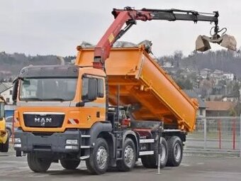 MAN TGS 8x4 Trojstranný sklápač s hydraulickou rukou EURO 5