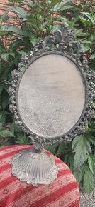 staré starožitné kozmetické stolové zrkadlo mosadzne