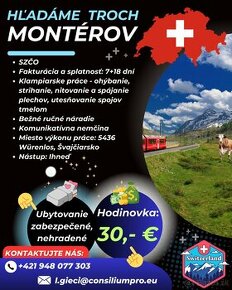 Hľadáme troch montérov na prácu vo Švajčiarsku