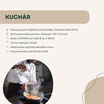 PRACOVNÁ PONUKA MENU KUCHÁR/KUCHÁRKA