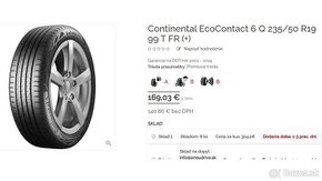 Predám Continental EcoContact 6 Q 235/50 R19 99 T