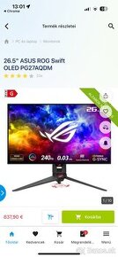 Predám OLED monitor ASUS ROG PG72AQDM, záruka