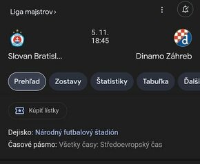 Slovan Bratislava vs Dinamo Zagreb 2 vstupenky