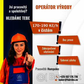 OPERÁTOR VÝROBY, 7-8€, Humpolec ČR - 1