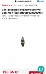 Ventil regulácie tlaku v systéme Common-Rail BOSCH 028100607