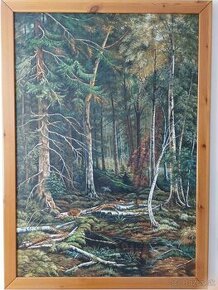 Veľký obraz ručná olejomaľba na plátne  - Lesné zátišie - 1