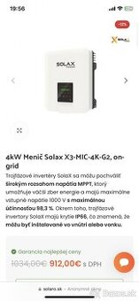 Nový menič Solax X3 MIC 4K G2 on-grid