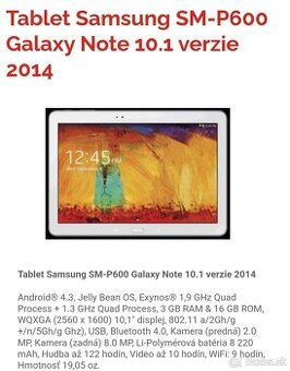 Tablet Samsung SM-P600 Galaxy Note 10.1 verzie TOP STAVE