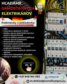 Hľadáme samostatných elektrikárov, práca v Nemecku.