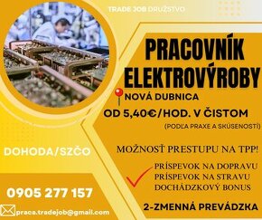 Pomocný pracovník v elektrovýrobe. Príspevok na cestovné.