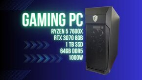 Herný počítač Ryzen 5 7600X, RTX 3070 8GB, 64GB DDR5, 1000W