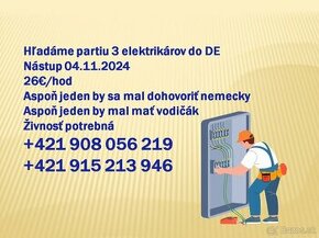 Hľadáme partiu 2 elektrikárov do DE