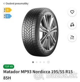 Zimné pneumatiky Matador MP93 Nordica 195/55 R15 85H