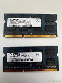 Predám 2x 2GB RAM Elpida DDR3 SO-DIMM 1066MHz