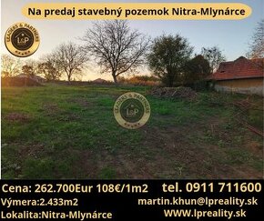 Stavebný pozemok Nitra-Mlynárce 2433m2