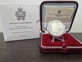 Ayrton Senna proof 5€ striebro AG PROOF San Marino