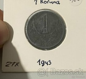 1 Koruna 1943 Protektorát