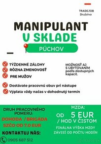 Práca na 2 zmeny - Manipulačný pracovník