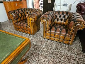 Chesterfield štýl,kožená,farba western 3+1+1