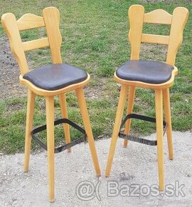 Stoličky barove 2 ks, masiv + koža - 1