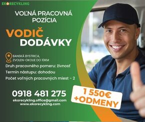 Vodič dodávky 1450€+odmeny