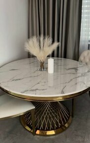 Luxusný bielo-zlatý stôl s 2 stoličkami - 1