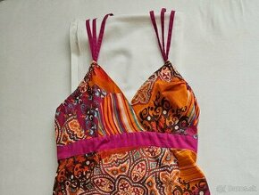 Letné šaty na ramienka č.36, oranžovo-cyklamenové