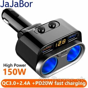 Rozdvojka autozásuvky do 150W s USB nabíjačkami  PD 20W a QC