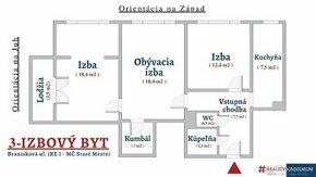 3-izbový byt, Braniskova ul., 73 m2, 5/12 pos., s LO