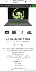 Herny Notebook MSI Delta 15