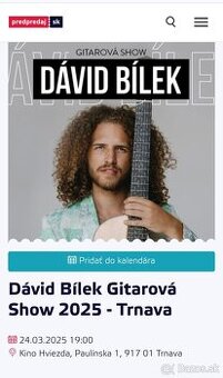 Predám 2 vstupenky David Bílek