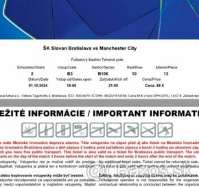 4x lístky - Slovan x Manchester City - B106