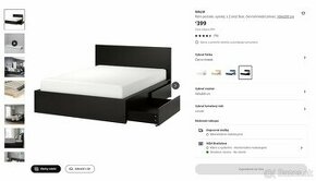 Posteľ IKEA MALM 160x200 + Matrac - s 2 úložnými škat - 1