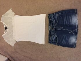Riflová sukňa a tričko S - 1