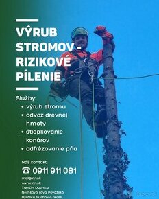 Výrub stromov, rizikové pílenie, štiepkovanie frézovanie pňa