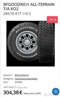 285/70 R17 BFGOODRICH ALL-TERRAIN T/A KO2