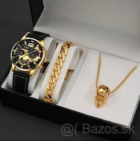 Zlaté pánske hodinky s náramkom a náhrdelníkom - 1