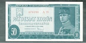 Staré bankovky 50 kčs 1948 Štefánik pěkný stav - 1