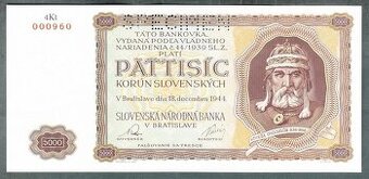 Staré bankovky Slovensko 5000 sk 1944 bezvadný stav UNC - 1