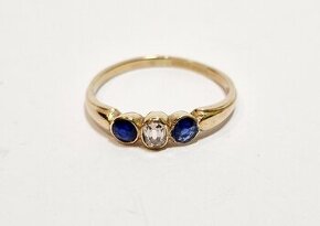 14k zlatý diamantový prsteň so zafírmi - 1