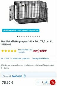 klietka pre psa, XL106 x 70 x 77,5 cm