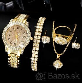 Zlaté dámske hodinky s náramkom, prsťeňom, náhrdelníkom a .. - 1