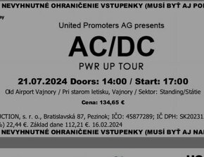 2 lístky na AC DC PWR UP TOUR