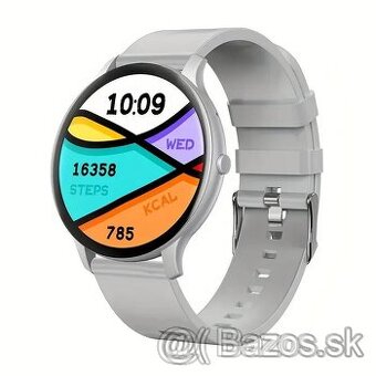 Fitness smart hodinky okrúhle, možnosť volania, sivé