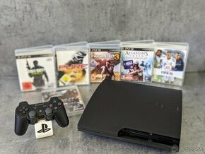 Playstation 3 Slim 1 ovládač, 6 hier (Uncharted, CoD, Fifa+) - 1
