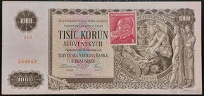 1000 KORÚN ROK 1940 SŠ - KOLOK ČSR 1945- NEPERFOROVANÁ