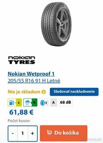 Predám sadu letných pneumatík Nokian 205/55 R16