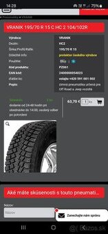 Predám 195/70 r15 C